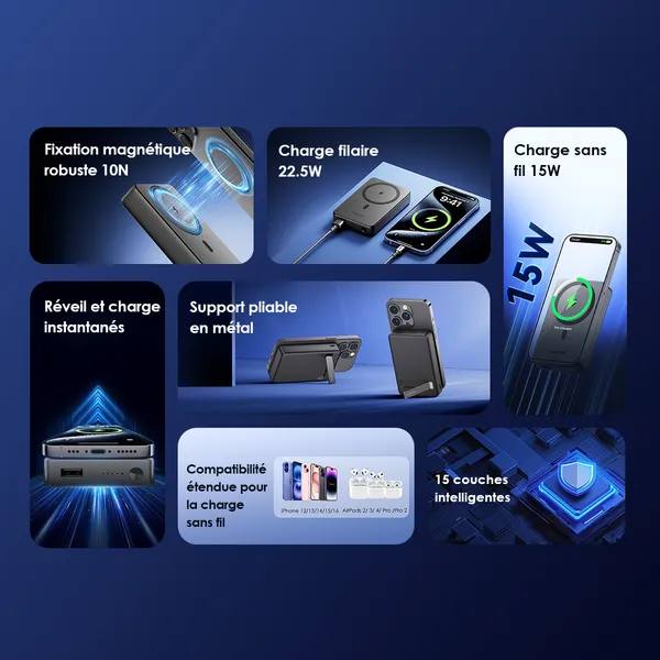 ⚡ PowerBank Magnétique Oraimo 10 000 mAh – Charge Rapide & Fixation MagSafe